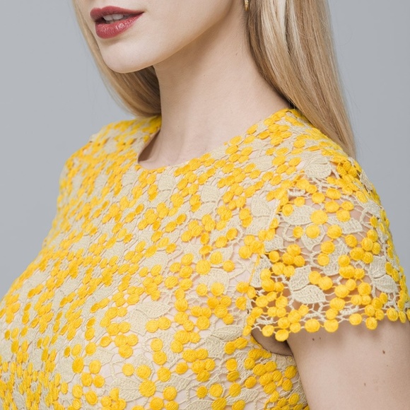Yellow Floral Lace Dress - Picture 2 of 4